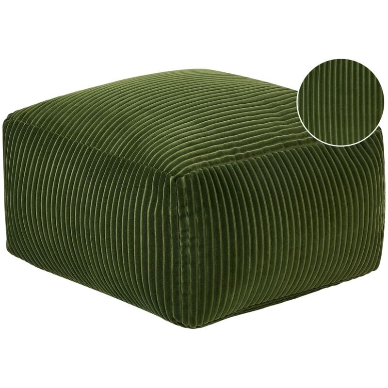 Pouf Ottoman Rectangulaire en Velours Côtelé Rembourré Vert Accessoire Déco Mukki