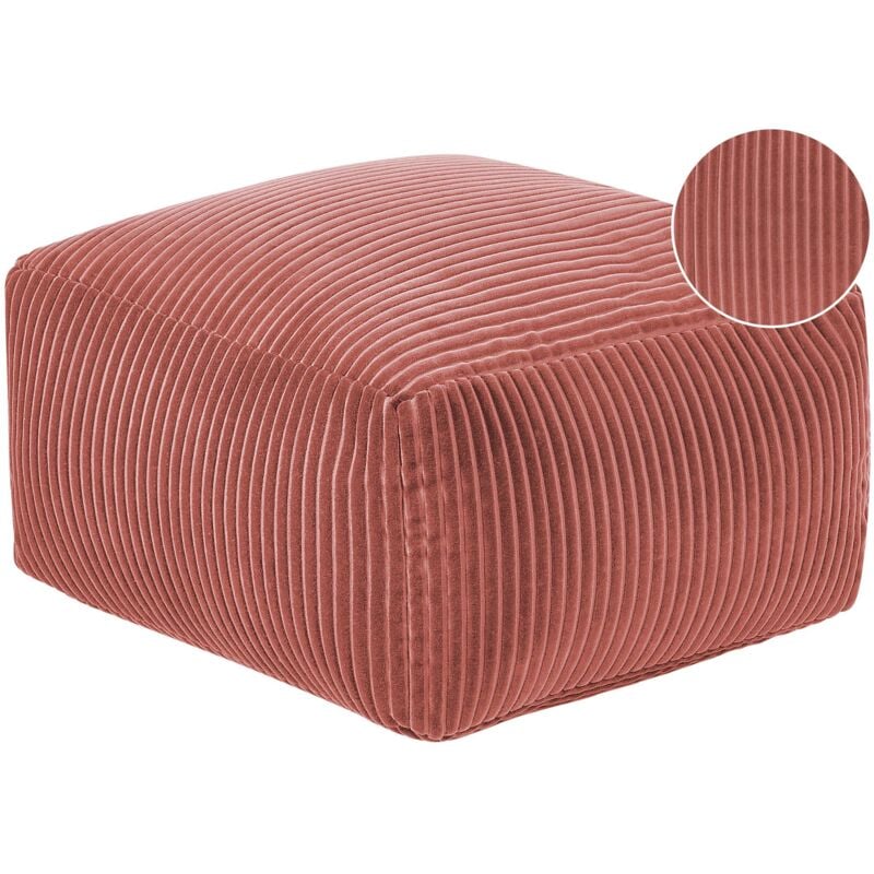 Pouf Ottoman Rectangulaire en Velours Côtelé Rembourré Rouge Clair Accessoire Mukki