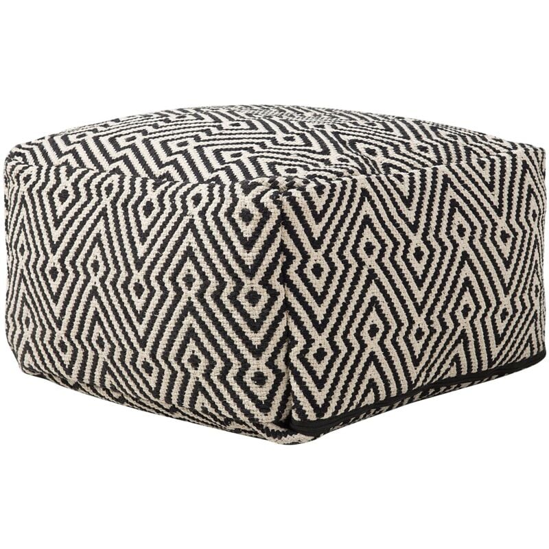 Pouf de Type Ottoman de Forme Rectangulaire 50 x 50 x 30 cm en Coton Noir et Blanc avec Motif Traditionnel pour Salon ou Chambre Beliani