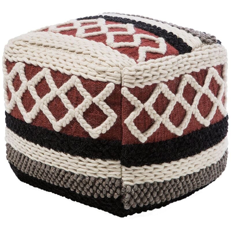 Pouf Cubique fabriqué en Laine et en Coton Multicolore avec Motif Oriental au Style Bohème Beliani