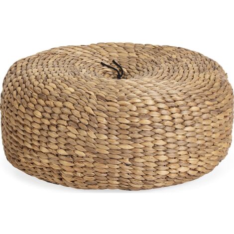 Pouf osier naturel tressé confort pour salon ou chambre - Naturel osier tressé beige marron