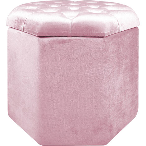 Pouf Ottagonale Contenitore Poggiapiedi Salotto In Velluto Sgabello Camera Design Pouff Poltroncina Cameretta  RosaAntico