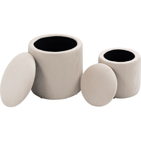 Pouf Ottoman 2 Pièces, avec Rangement, Rembourrage Moelleux, Revêtement Aspect Velours, Blanc Crème, 40x40x41cm