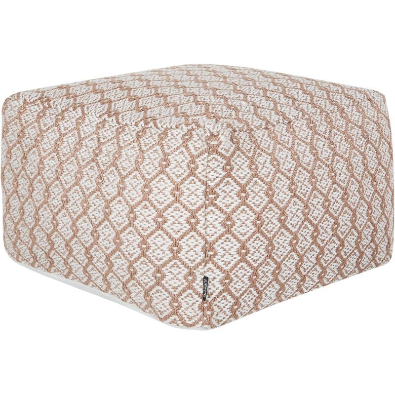 Pouf Ottoman Carré Tissé à la Main pour l'Extérieur 50 x 50 x 30 cm en Synthétique Beige et Blanc Shoran