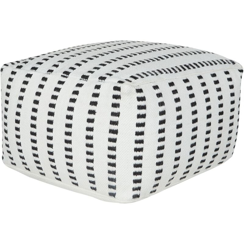 Pouf Ottoman Carré Tissé à la Main pour l'Extérieur 50 x 50 x 30 cm en Synthétique Blanc et Noir Gajan