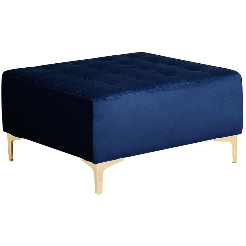Pouf Ottoman en Velours Bleu Marine Soyeux Capitonnage Elégant Rembourré Aberdeen