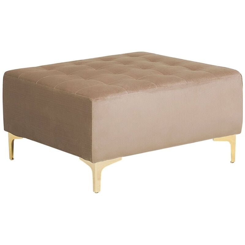 Pouf Ottoman en Velours Beige Clair Soyeux Capitonnage Elégant Rembourré Aberdeen