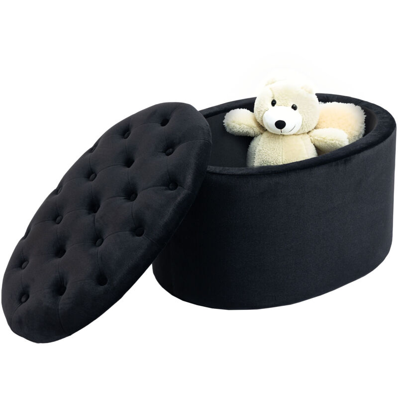 Homcom - Pouf ovale style Chesterfield plateau assise capitonné rembourré dim. 71 x 52 x 42 cm velours noir