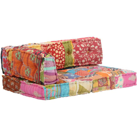 Coussin de Canapé Palette Tissu Patchwork Sofa Rembourrage Multicolore vidaXL