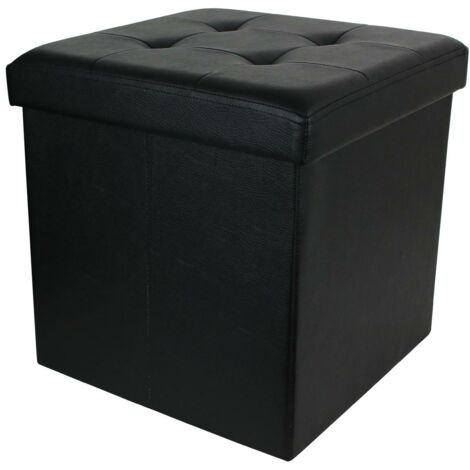 POUF PIEGHEVOLE IN ECOPELLE Vels NERO con vano contenitore