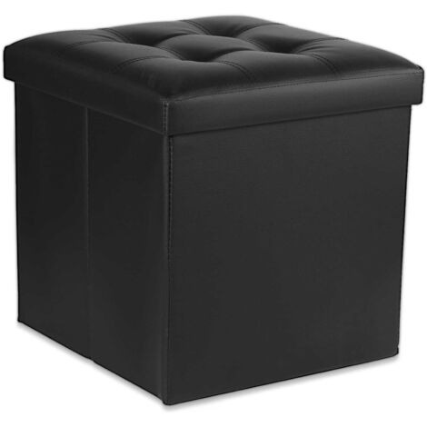 Pouf pieghevole Valora L con contenitore, seduta in similpelle nera