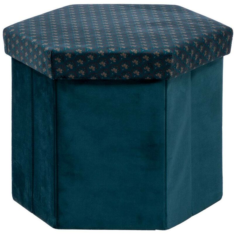 Atmosphera - Pouf pliant hexagonal Jiling en velours 40x38cm bleu créateur d'intérieur