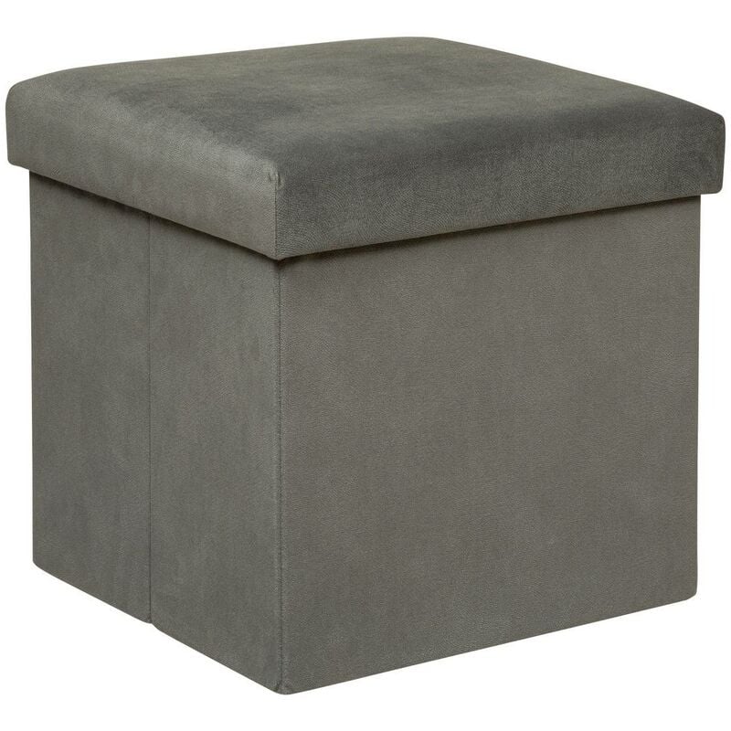 Atmosphera - Pouf pliant Lilou en velours 38x38cm gris créateur d'intérieur