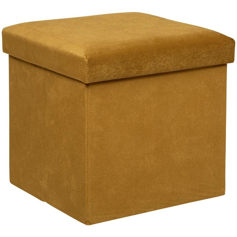 Pouf pliant Lilou en velours 38x38cm jaune ocre Atmosphera créateur d'intérieur