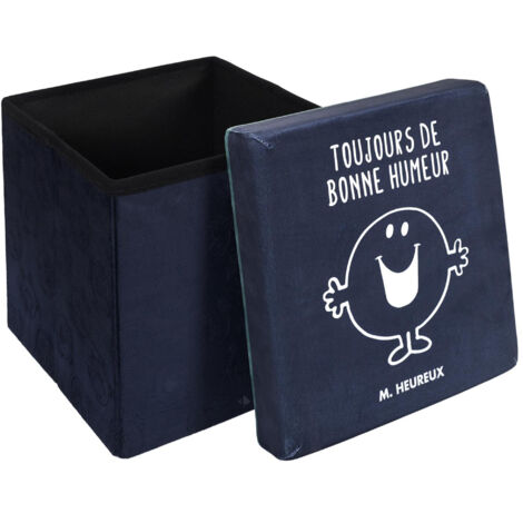 Pouf pliable 100% polyester 30x30x30 cm MONSIEUR MADAME Monsieur Heureux bleu marine