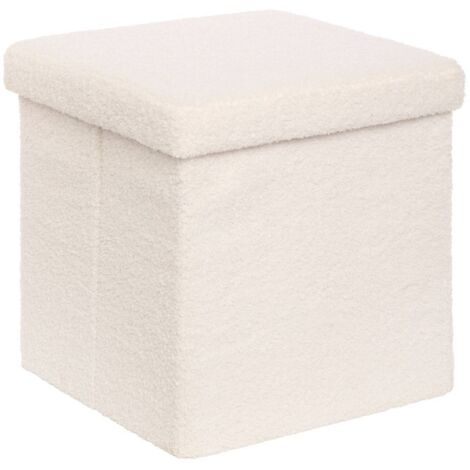 Pouf Pliable Coffre Jaiko en Bouclette Blanc 38x38cm - Atmosphera créateur d'intérieur
