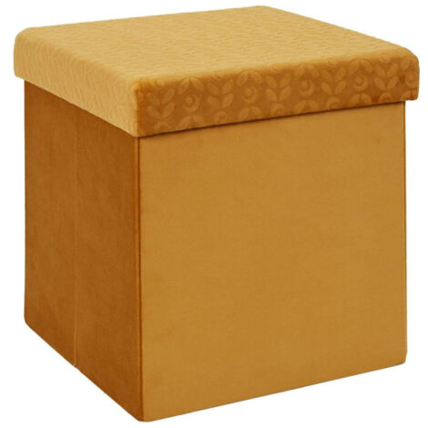 Pouf Pliable & Coffre "Rétro" 38cm Jaune Moutarde