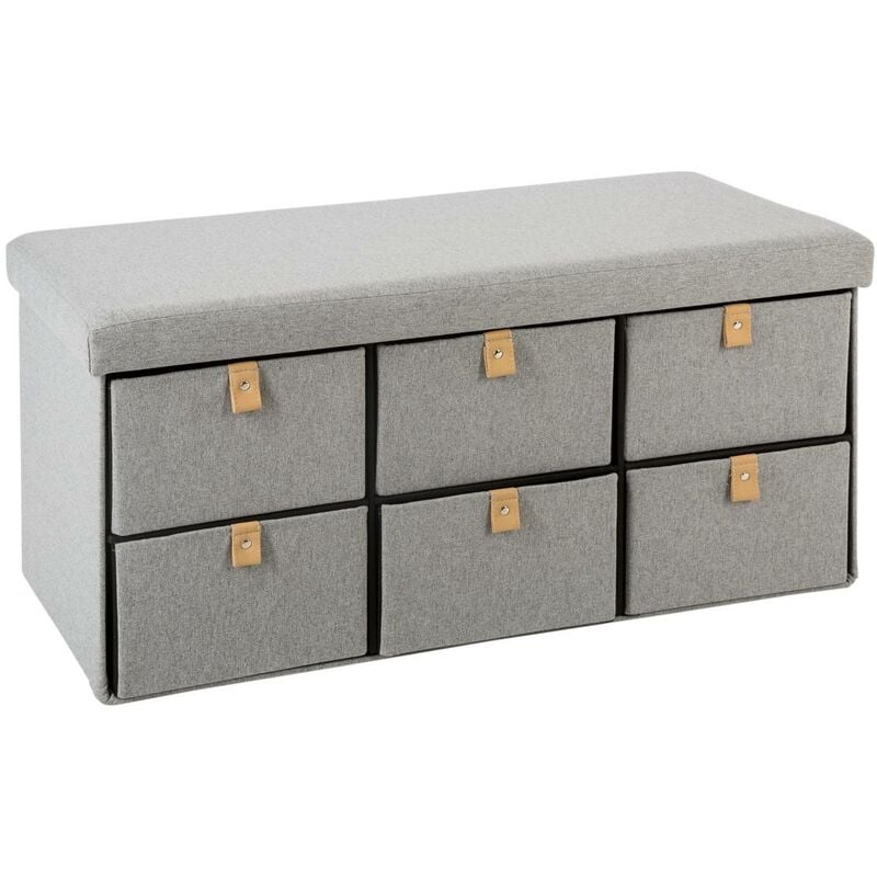 Pouf pliant double Suède gris 6 tiroirs - Atmosphera créateur d'intérieur