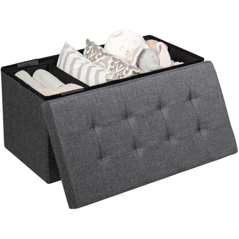 Costway - Pouf Pliable en Tissu de 80 cm, Coffre à Jouets avec Bac de Rangement Amovible, Banc à Chaussures avec Assise Rembourrée, Gris