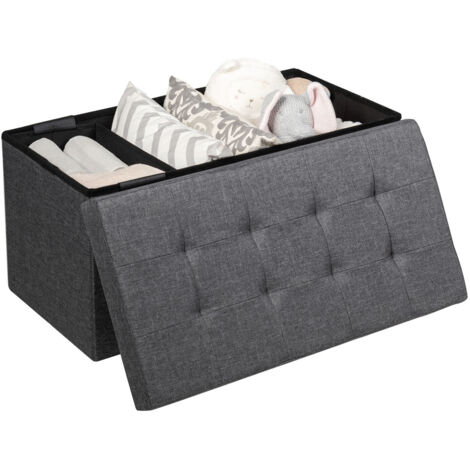Pouf Pliable en Tissu de 80 cm, Coffre à Jouets avec Bac de Rangement Amovible, Banc à Chaussures avec Assise Rembourrée, Gris