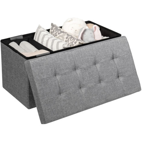 Pouf Pliable en Tissu de 80 cm, Coffre à Jouets avec Bac de Rangement Amovible, Banc à Chaussures avec Assise Rembourrée, Gris clair