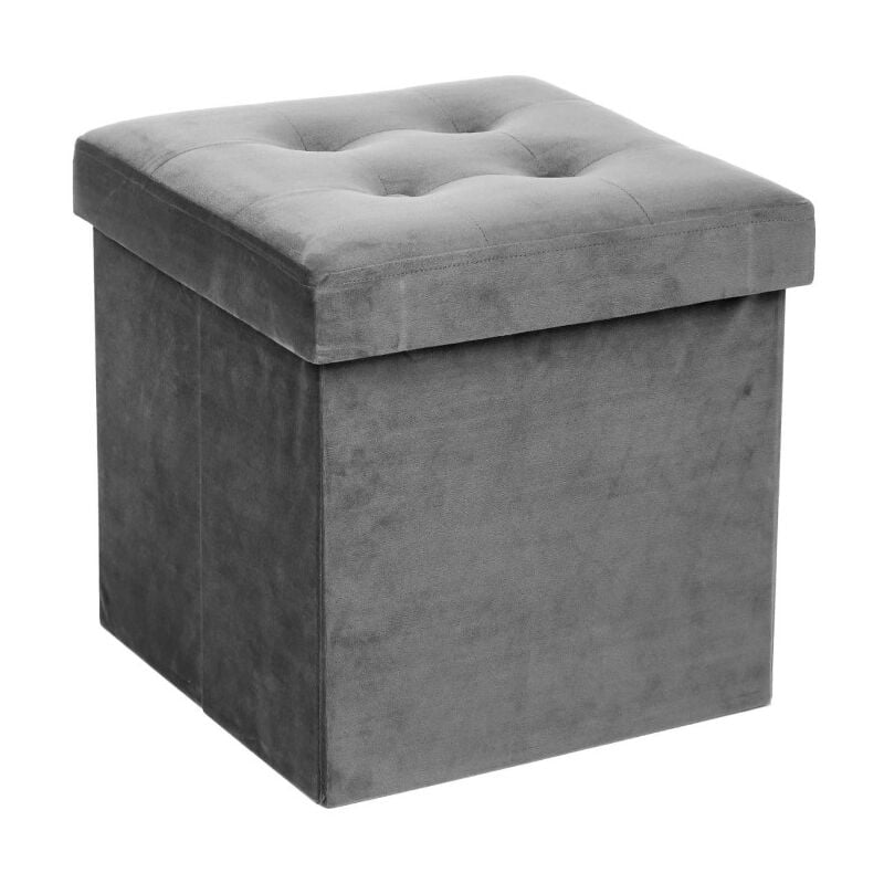 Pouf Pliable Velours "Lysandre" 38x38cm Gris