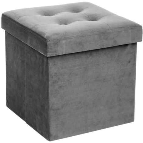Pouf Pliable Velours "Lysandre" 38x38cm Gris