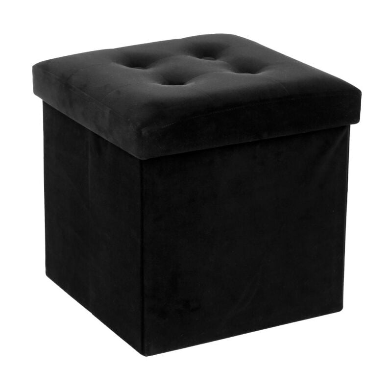 Pouf Pliable Velours 'Lysandre' 38x38cm Noir