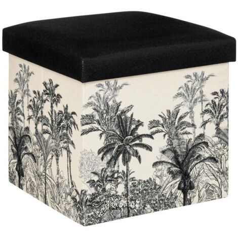Pouf Pliable Vintage "Benicio" 38cm Noir & Blanc