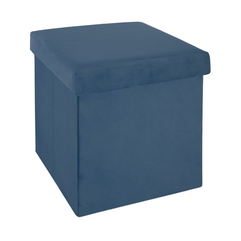 Pouf Pliant en Velours 'Trend Tess' 38cm Bleu Foncé