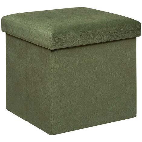 Pouf pliant et Coffre de rangement en tissu Vert Kaki 38 x 38 cm - Atmosphera