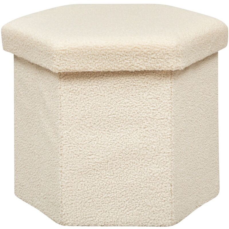 Pouf pliant hexagonal Jako bouclette Ivoire Atmosphera