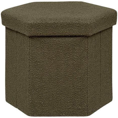 Pouf pliant hexagonal Jako bouclette Vert Kaki Atmosphera