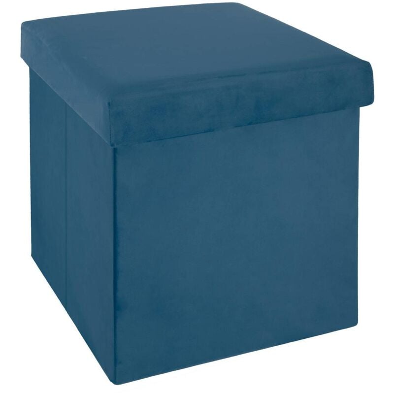 Pouf pliant Tess velours bleu Atmosphera créateur d'intérieur