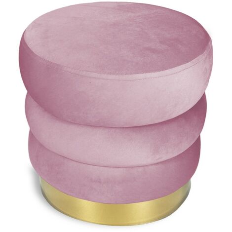 POUF Poggiapiedi Cilindro VELVET Trapuntato in Velluto Unito Rosa