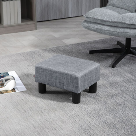 Pouf Poggiapiedi Imbottito in Tessuto di Lino e Plastica, Ottomana Rettangolare con Seduta Imbottita, per Soggiorno e Camera da Letto, 40x30x24 cm, Grigio
