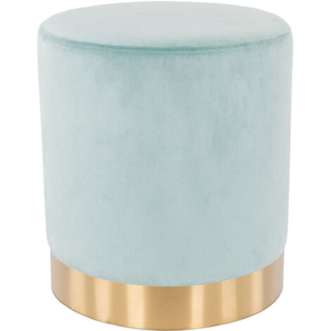 Pouf Poggiapiedi in Velluto Acquamarina Struttura Legno 31x31x38cm Base dorata Metallo