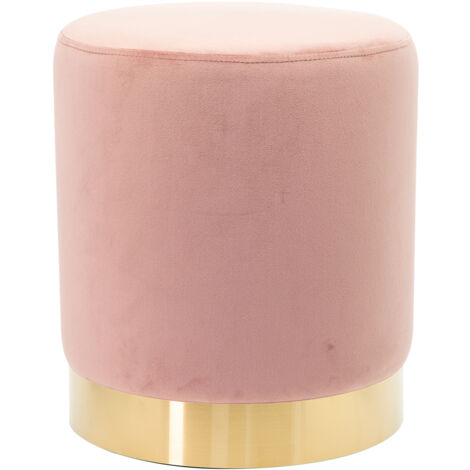 Pouf Poggiapiedi in Velluto Rosa Struttura in Legno 31x31x38 cm Base dorata Metallo