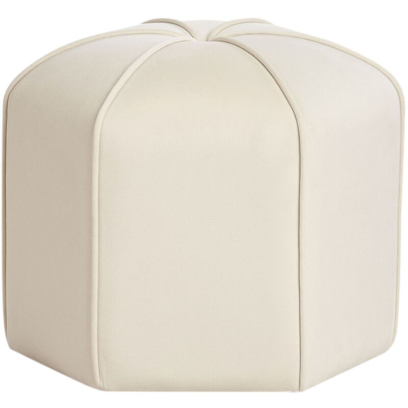 Pouf poggiapiedi moderno rotondo in velluto beige Wishek