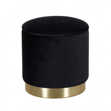 Pouf Poggiapiedi Rotondo da Salotto in Velluto Nero base oro