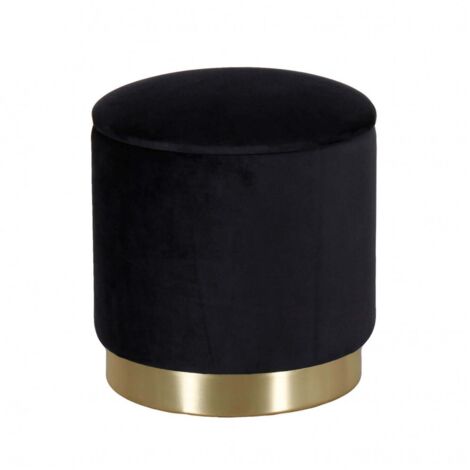 Pouf Poggiapiedi Rotondo da Salotto in Velluto Nero base oro