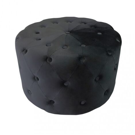 Pouf Poggiapiedi Rotondo in Velluto Nero 67 x 41 cm