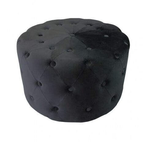 Pouf Poggiapiedi Rotondo in Velluto Nero 67 x 41 cm