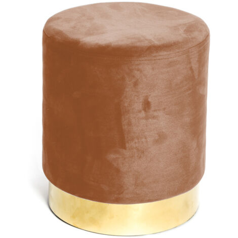 Pouf Poggiapiedi Velvet in Velluto Ruggine con Base Dorata   Design Elegante, Ø32xH40 cm, Morbido, Resistente fino a 150 kg