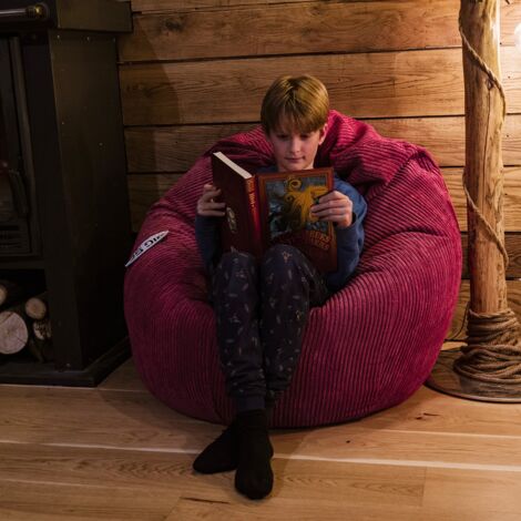Pouf Poire Déhoussable avec Billes, Velours Côtelé Cerise, Intérieur pour Salon, Chambre - BiG52