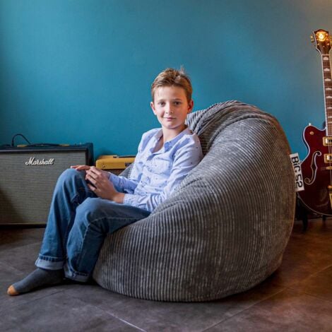 LIVEDECO Pouf Poire Déhoussable avec Billes, Velours Côtelé Gris, Intérieur pour Salon, Chambre - BiG52