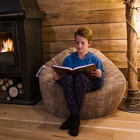 Pouf Poire Déhoussable avec Billes, Velours Côtelé Marron, Intérieur pour Salon, Chambre - BiG52