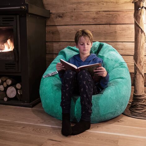 Pouf Poire Déhoussable avec Billes, Velours Côtelé Turquoise, Intérieur pour Salon, Chambre - BiG52