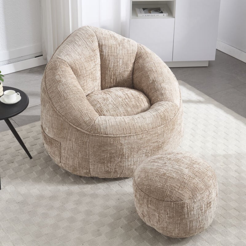 Okwish - Pouf poire en mousse haute pression pour adulte avec rembourrage en mousse rembourré, pouf compressé avec repose-pieds (kaki)