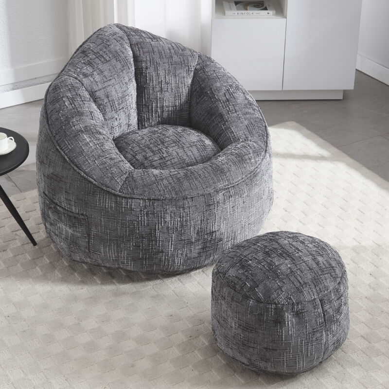 Okwish - Pouf poire en mousse haute pression pour adulte avec rembourrage en mousse rembourré, pouf compressé avec repose-pieds (gris)